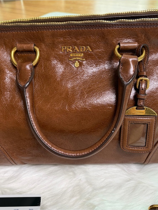 Prada Handbags - Prada Brown Leather Satchel with Gold Hardware